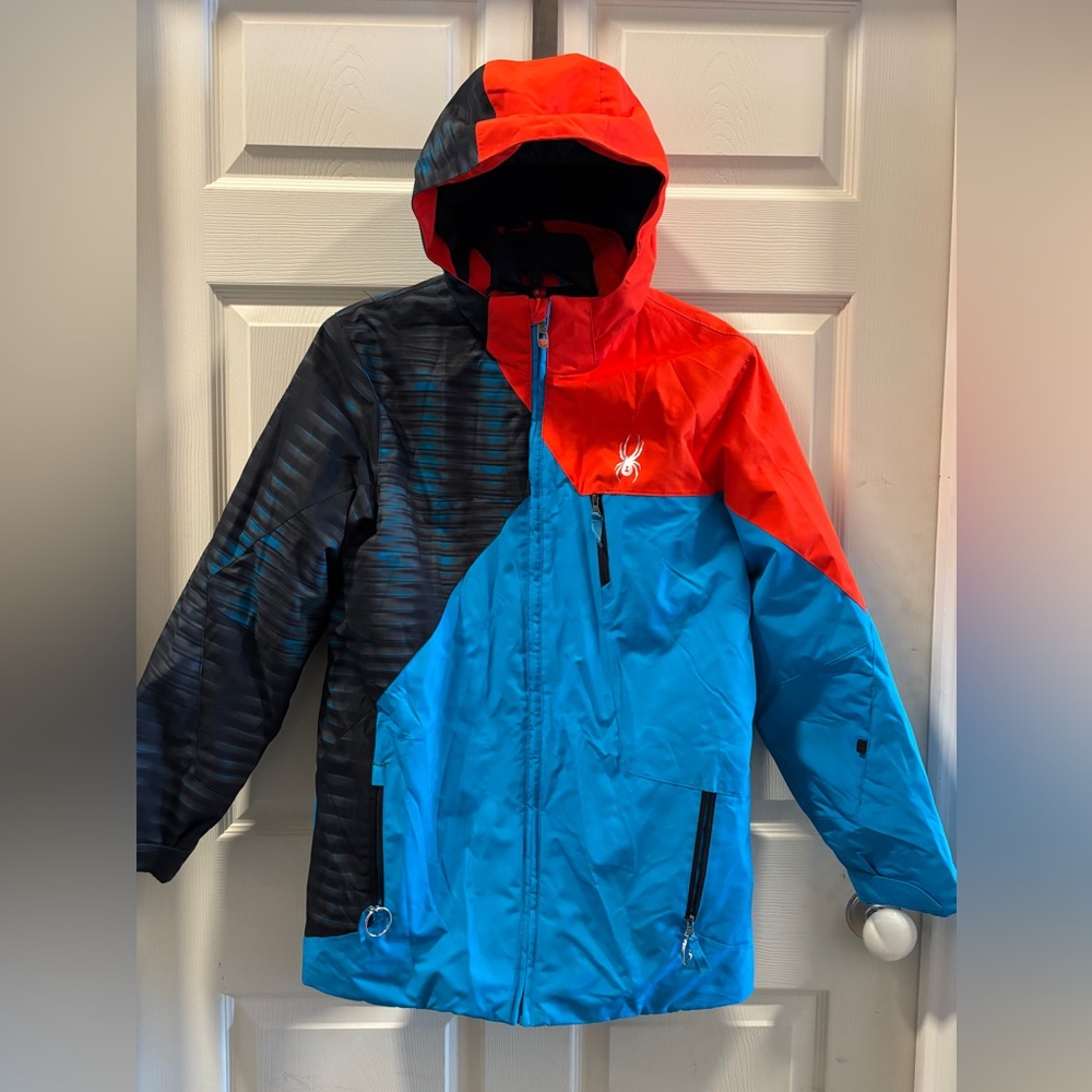 Spyder Ambush Insulated Ski Jacket Electric Blue Rage Orange Herringbone kids 20